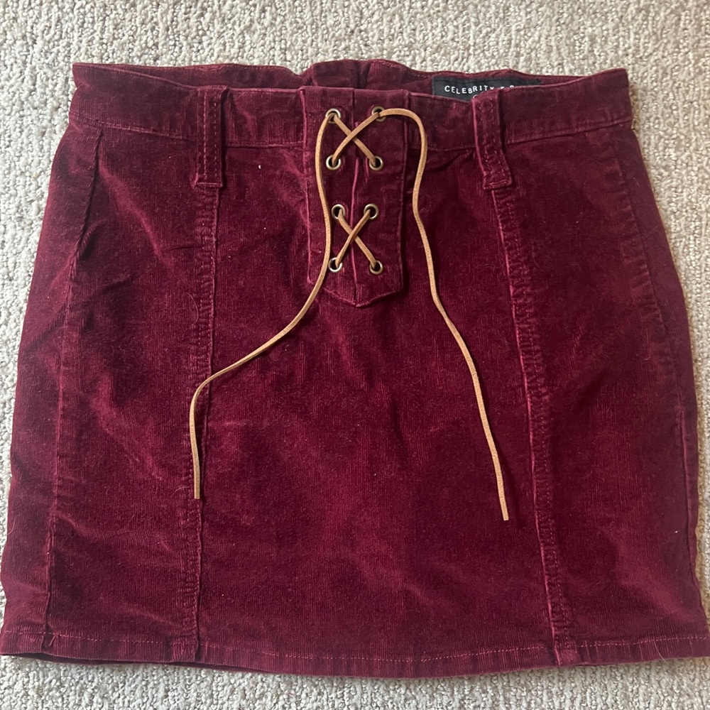 Celebrity Pink Red Mini Pencil Skirt with Tie Front